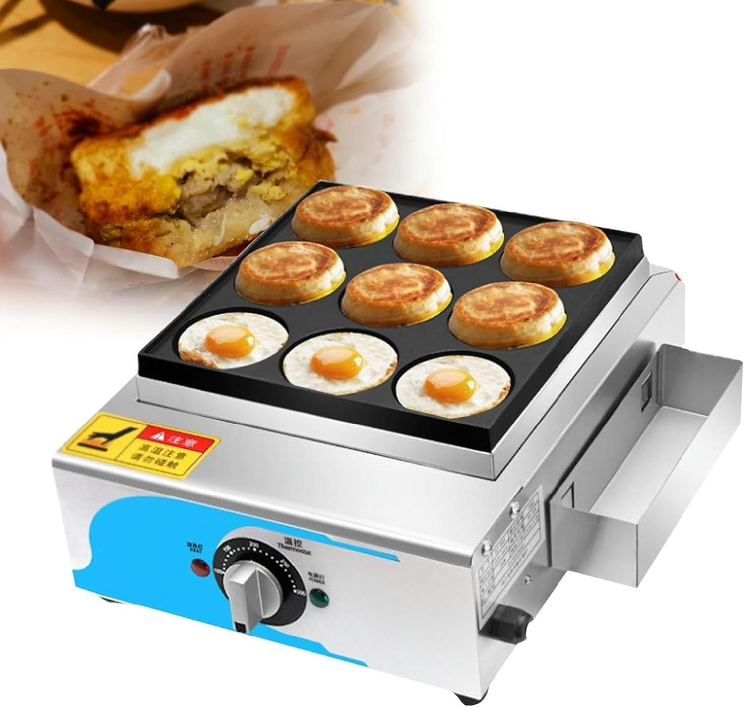 Commercial Electric Meat Burger Maker Griddle, Stainless Steel Egg Burger Maker,
