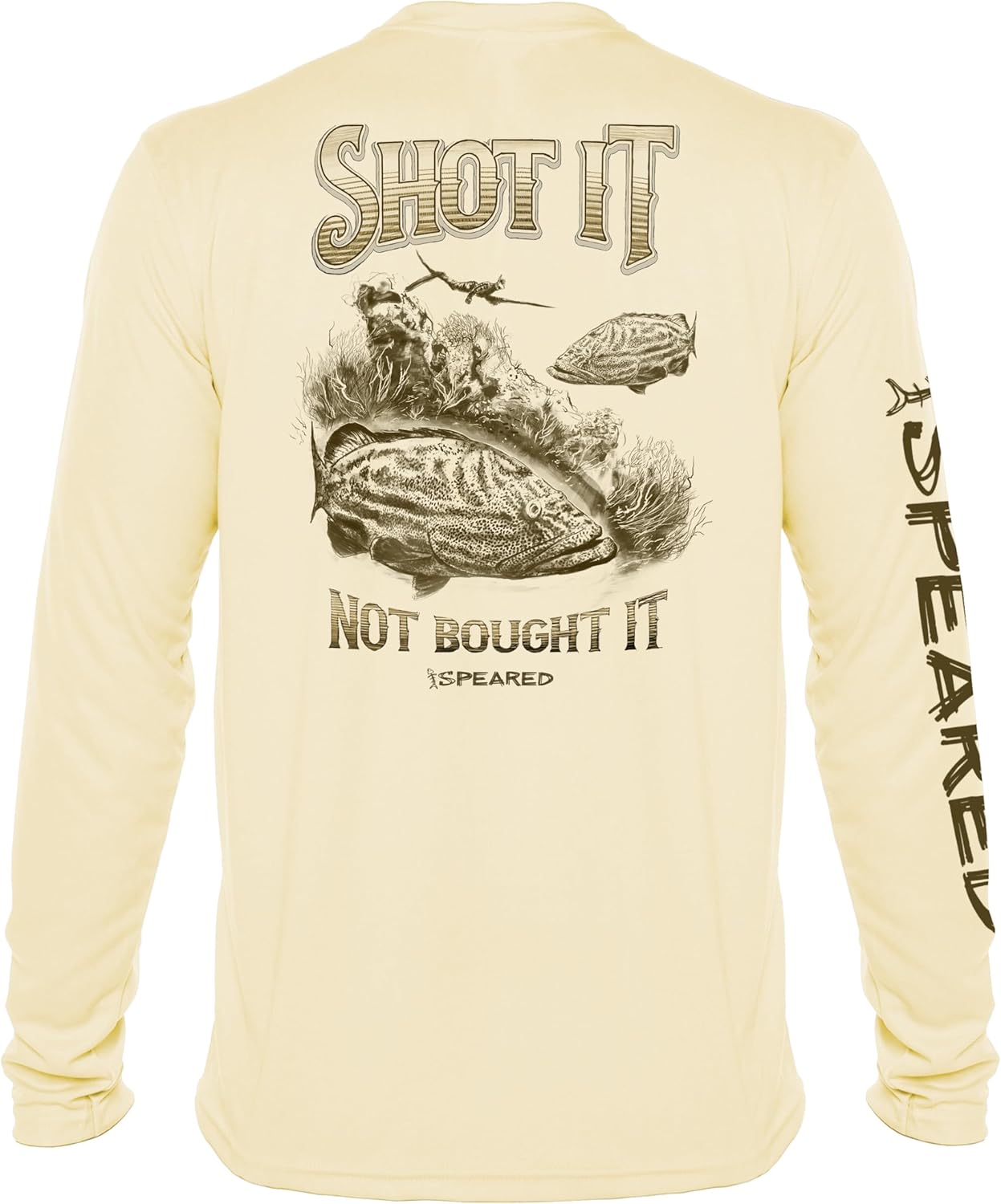 Spearfishing Grouper UV Sun Shirt: UPF 50+ Men's Long Sleeve Men’s Rash Guard for Diving, Fishing: Shot Not Bought