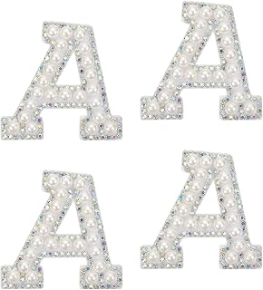 uxcell 10Pcs Iron on Letters Patches, Letter a Rhinestone Pearl Alphabet Applique English Letter Sew on Patches for DIY Clothing Hat Bag, White