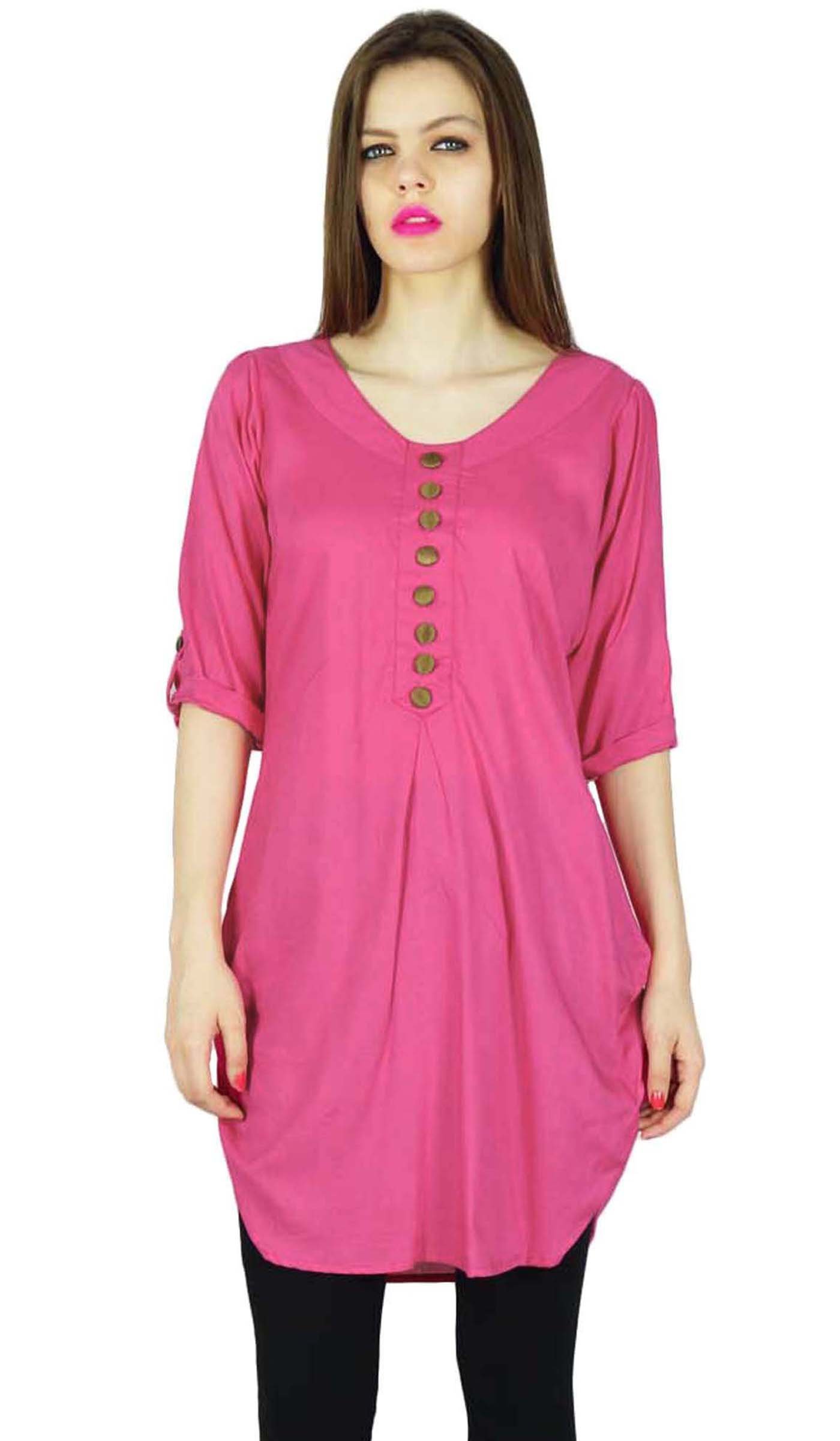 Phagun Rayon Kurti Designer Bollywood Kurta Women Casual Top Tunic Dress Pink