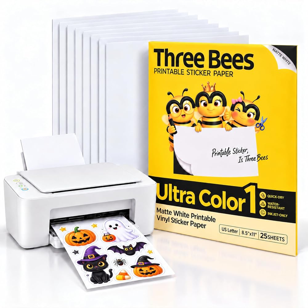 Printable Vinyl Sticker Paper for Inkjet Printer, Matte White, 25 Sheets
