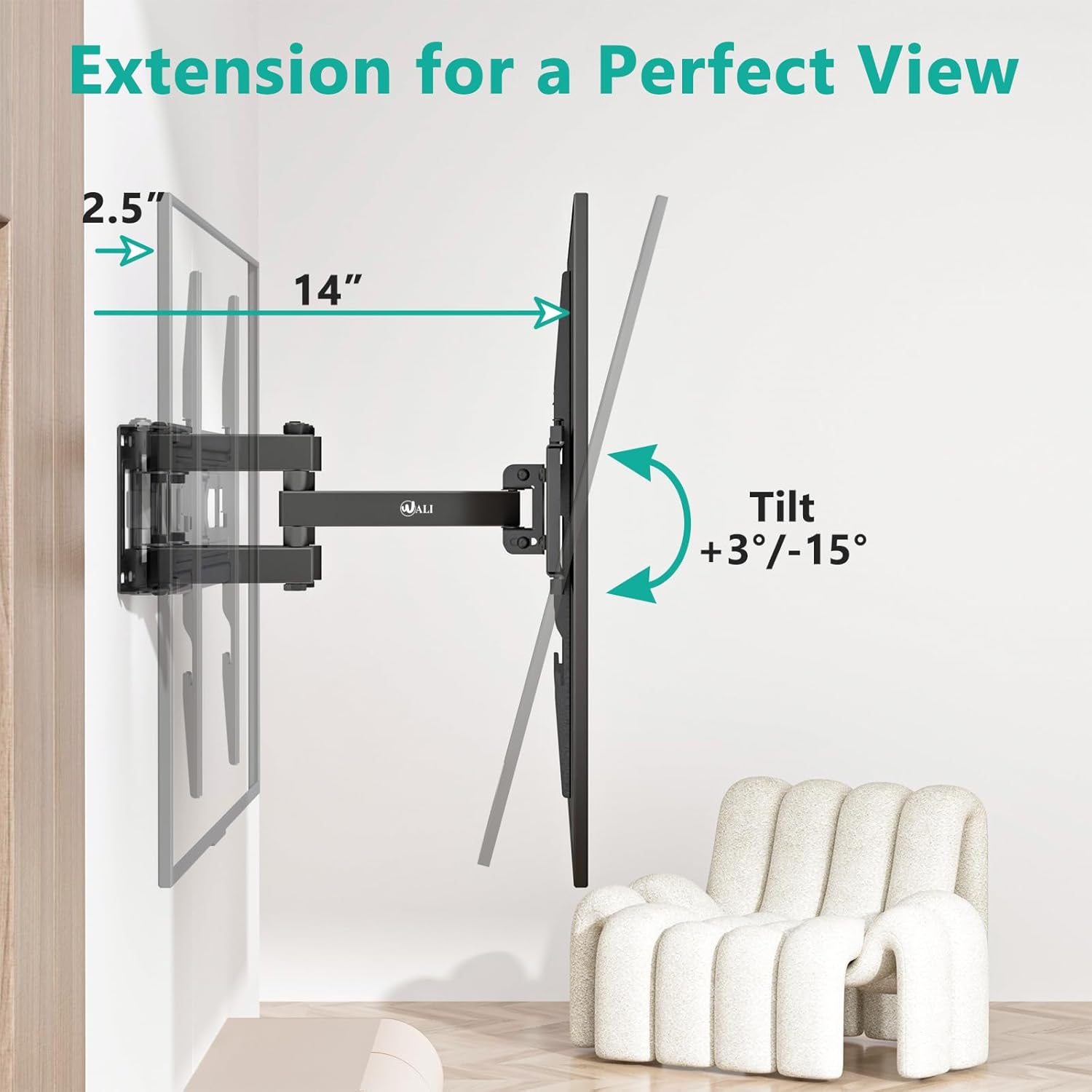 WALI TV Wall Mount extension and tilt for perfect view