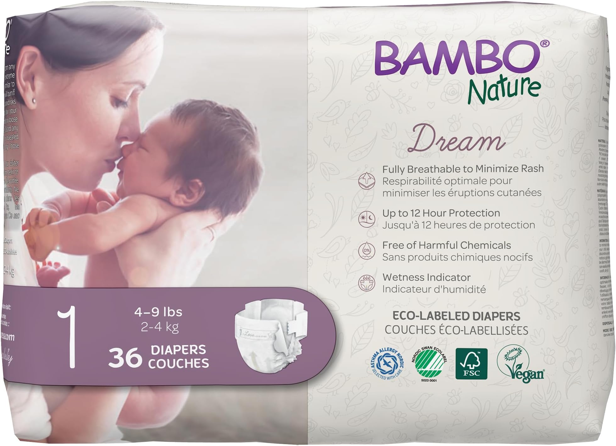 Bambo Nature Eco-Friendly Diapers - Size 1, 2-4Kg - 36pcs