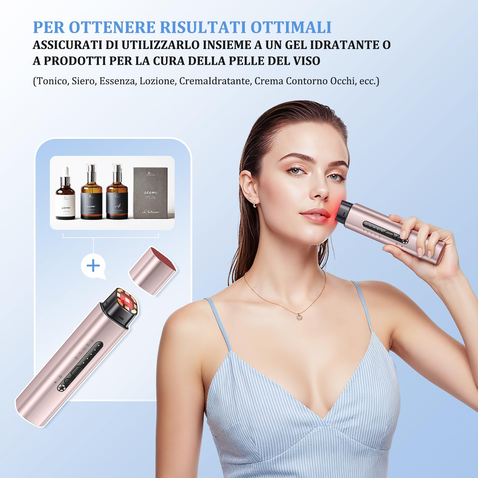 Radiofrequenza Viso Professionale, Microcorrente Massaggiatore Viso, Dispositivo Elettrico di Bellezza Antirughe, Antietà, Anti-Acne, Lifting e Rassodante per Viso e Collo