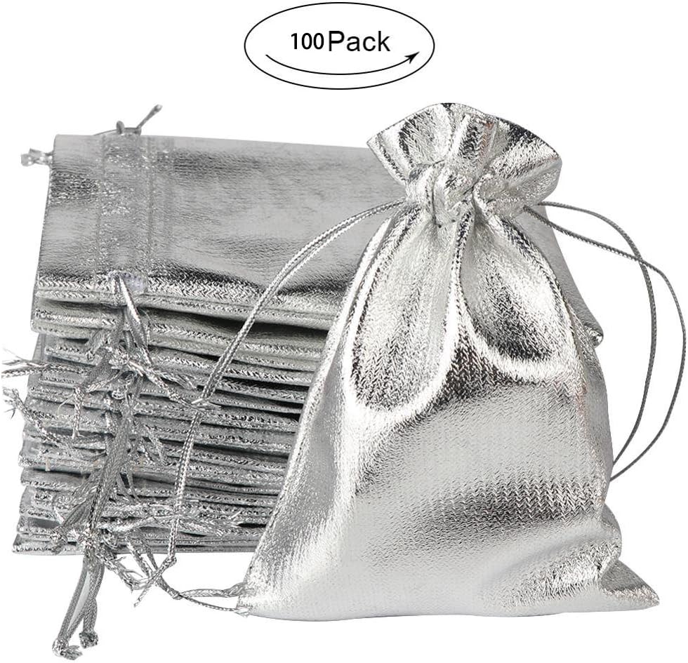 100 Pcs Wedding Favor Bags,Wedding Candy Bags,Gift Bags Wedding Guest Gifts Souvenirs Party Decorations - A New Beginning to A Sweet Ending (Silver)