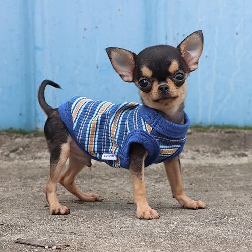Miniatura 5 de LOPHIPETS Chaleco 100% algodón acanalado para perros pequeños, taza de té, chihuahua, Yorkie, cachorro, camiseta sin mangas, azulXS