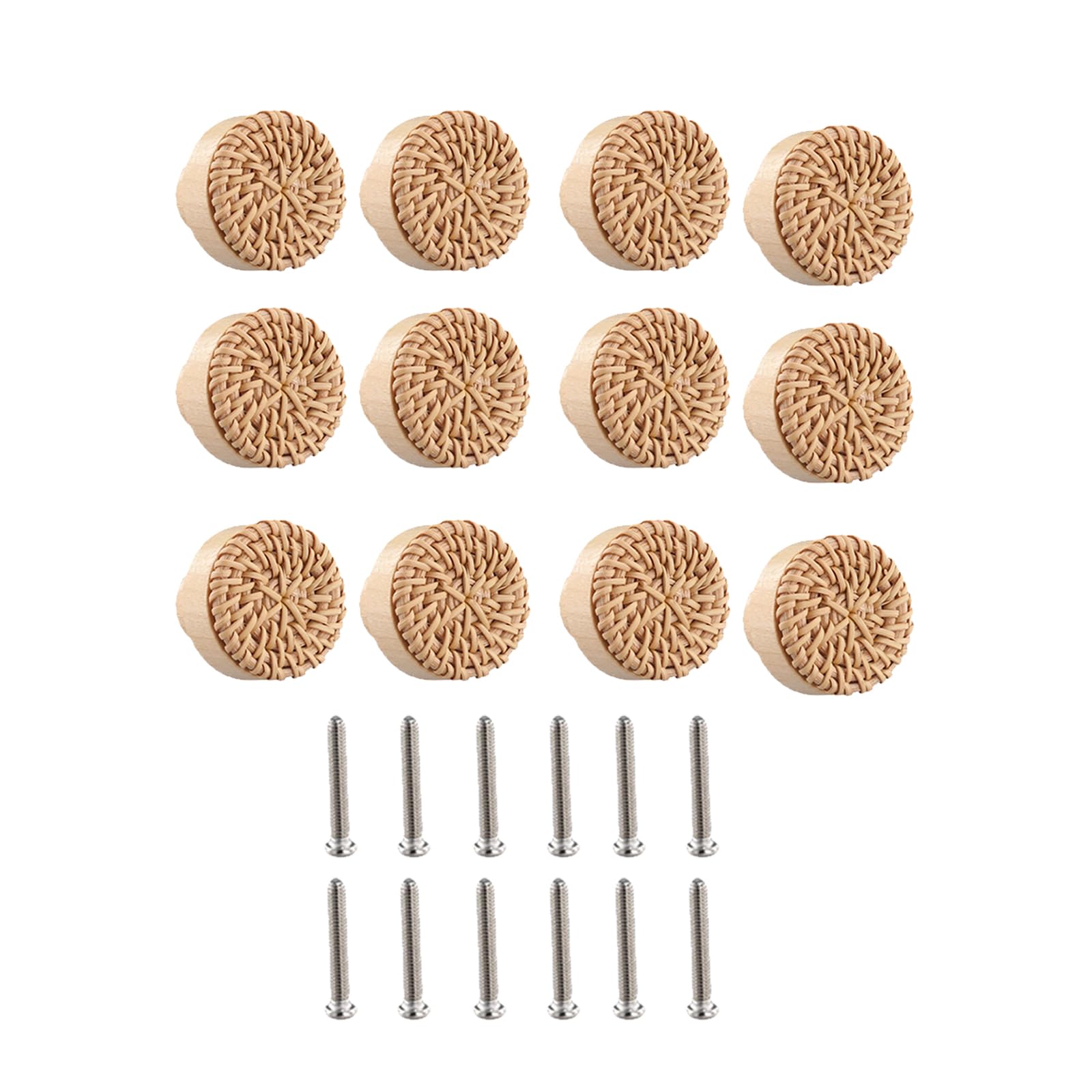 Tertioi Natural Color 12Pcs/Set Furniture Pull Handles Wooden Knobs Wooden Drawer Knobs Hardware Set Classic Charm Cabinet Handles