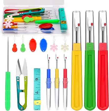 16 Pcs Seam Ripper Set, 6 Pcs Stitch Unpicker Tool, Seam Rippers for Sewing with Needle Threader, Scissors, Awl and Storage Box for Removing Threads, Sewing Accessories Supplies Crafting