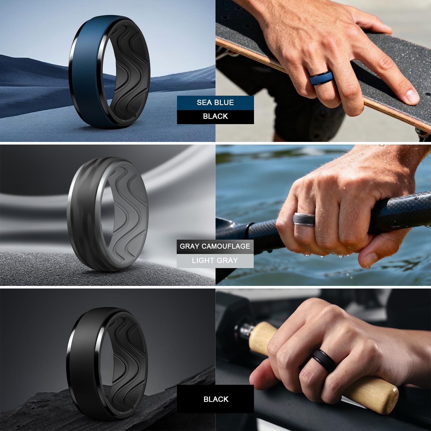Egnaro Men's Silicone Wedding Rings: 10mm Wide 2.5mm Thick Rubber Ring - Hypoallergenic for Gym/Outdoor/Gift
