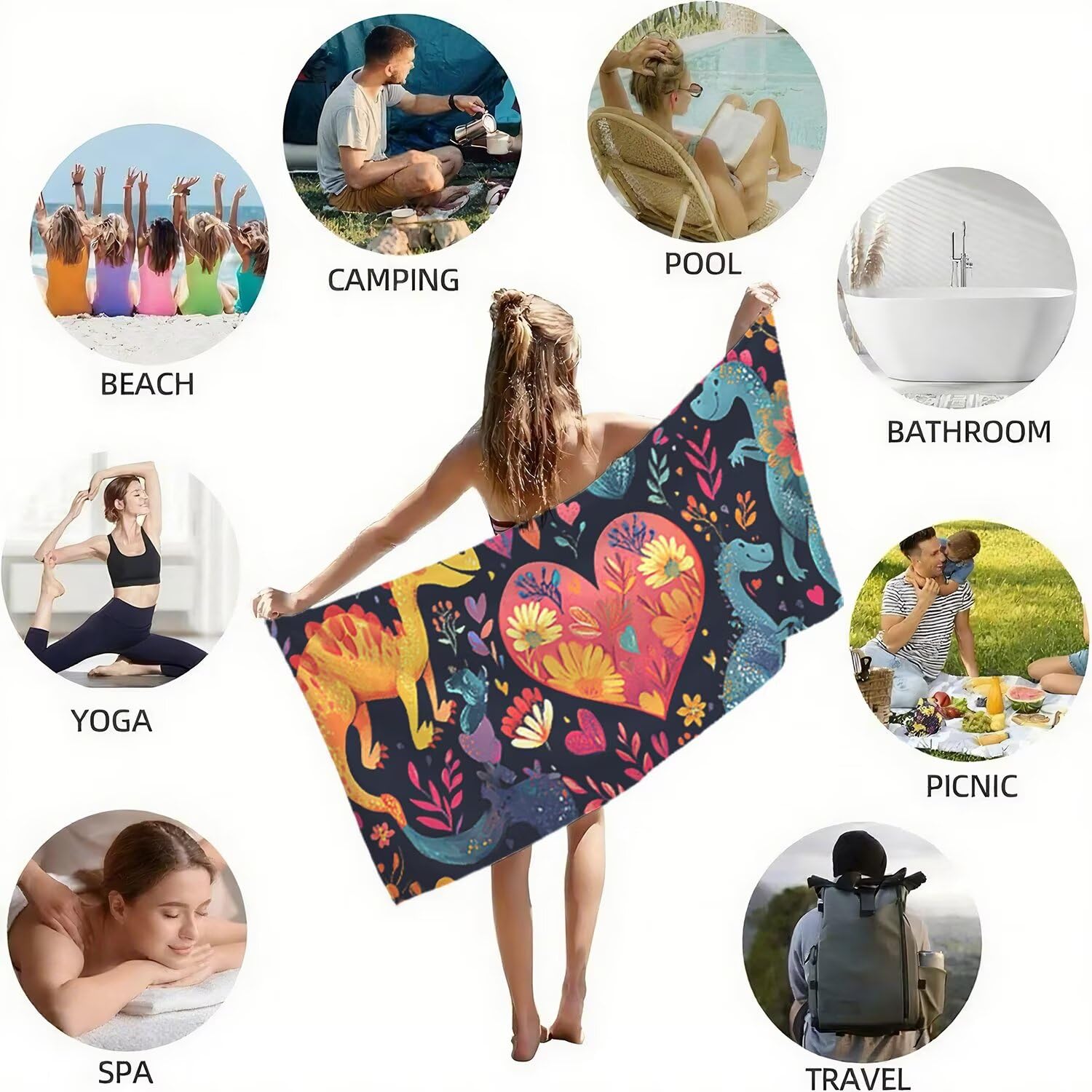 Toalla Playa Microfibra 150x200 Dinosaurio Diseño Absorbente Sin Arena Toalla Playa, con Cuerda Elástica, Ligero, Hombre, Mujer Ideal Toallas de Baño, Aplicable Gimnasio,Viajes, Natación, Color p-64