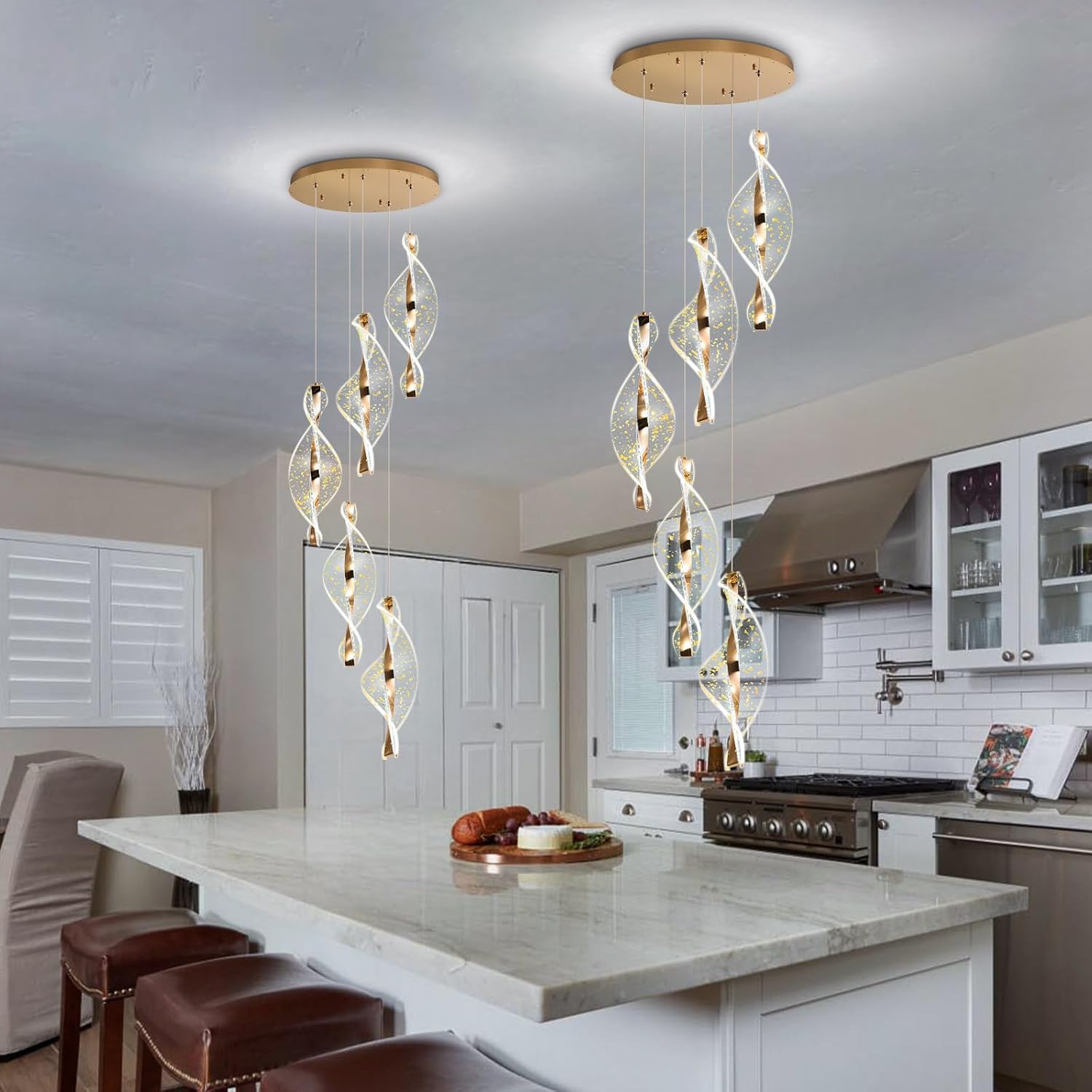 5 Lights Glam Chandelier Modern Pendant Lighting LED Dimmable Acrylic Chandelier for Kitchen Island Dining Room Bedroom Living Room Gold