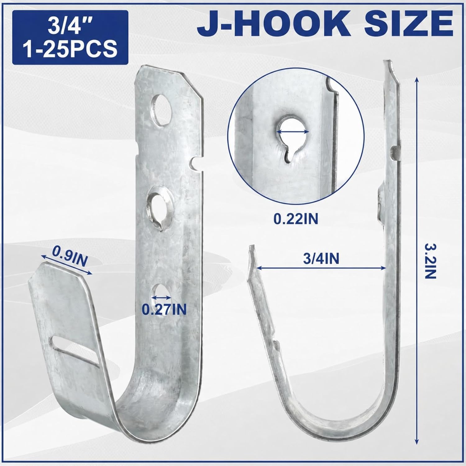 Gisafai 25 Pcs Metal J Hook Cable Support, Galvanized Steel, 3/4 Inch