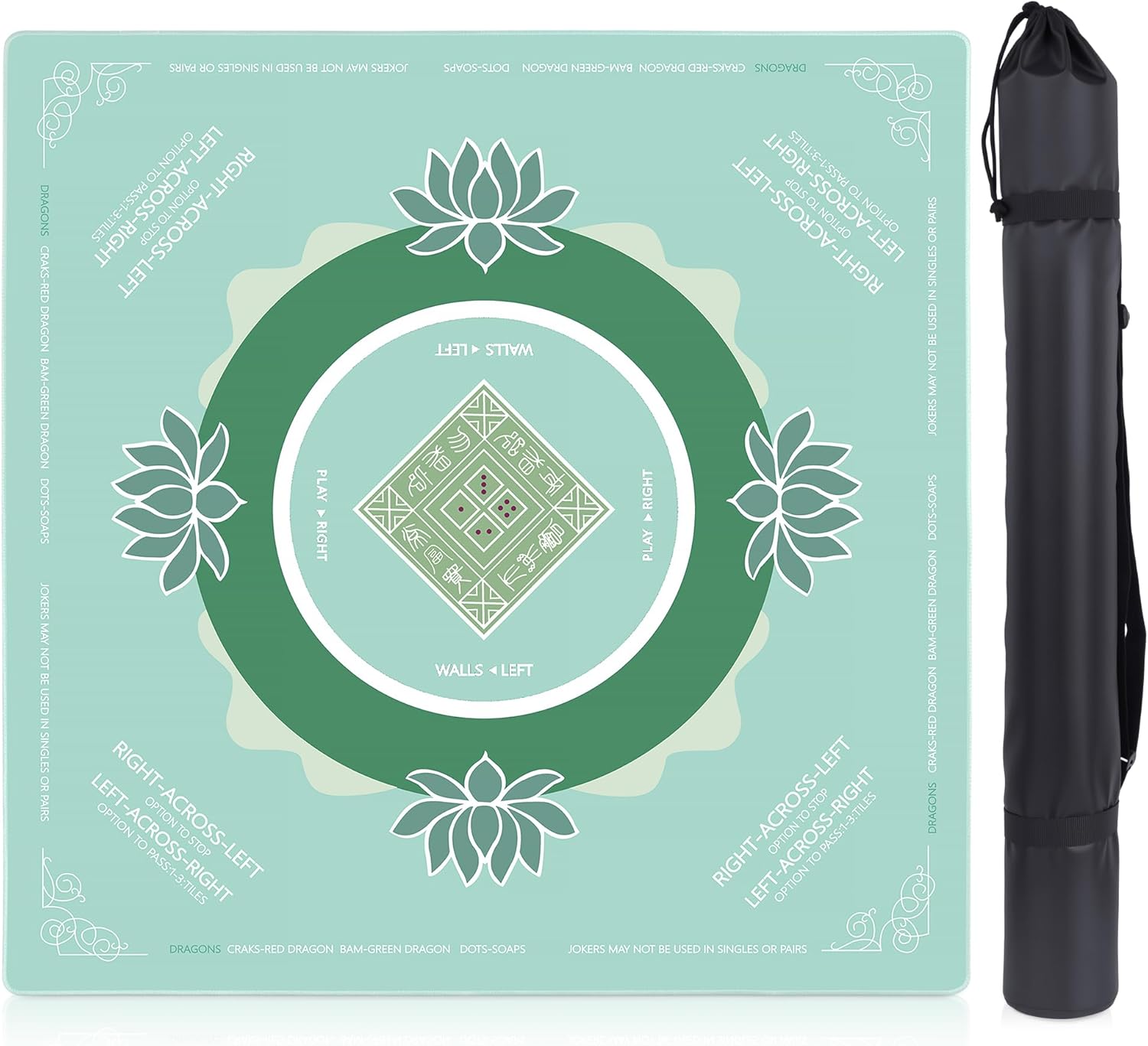 American Mahjong Game Mat - Anti-Slip Neoprene, Noise Reduction & Wrinkle-Resistant | Odorless & PAH-Free | Includes Rules | Ultimate Mahjong Gift (Green)