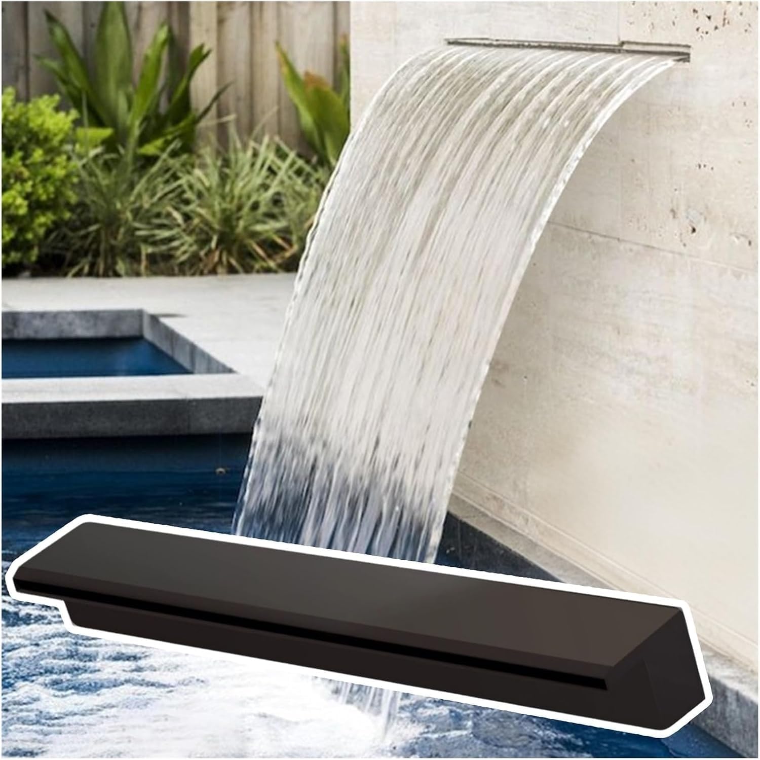 Outdoor Waterfall Spillway Box, Stainless Steel Overflow Fountain for Patios and Decks, Flush-Mounted Water Fountain Outlet