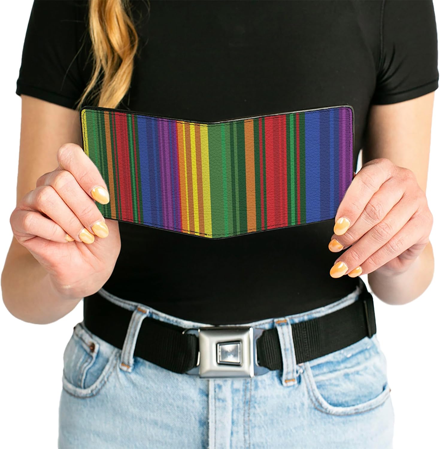 Buckle-Down Men's Wallet, Bifold, Zarape Vertical Multi Color Stripe, Vegan Leather, 4.0" x 3.5"