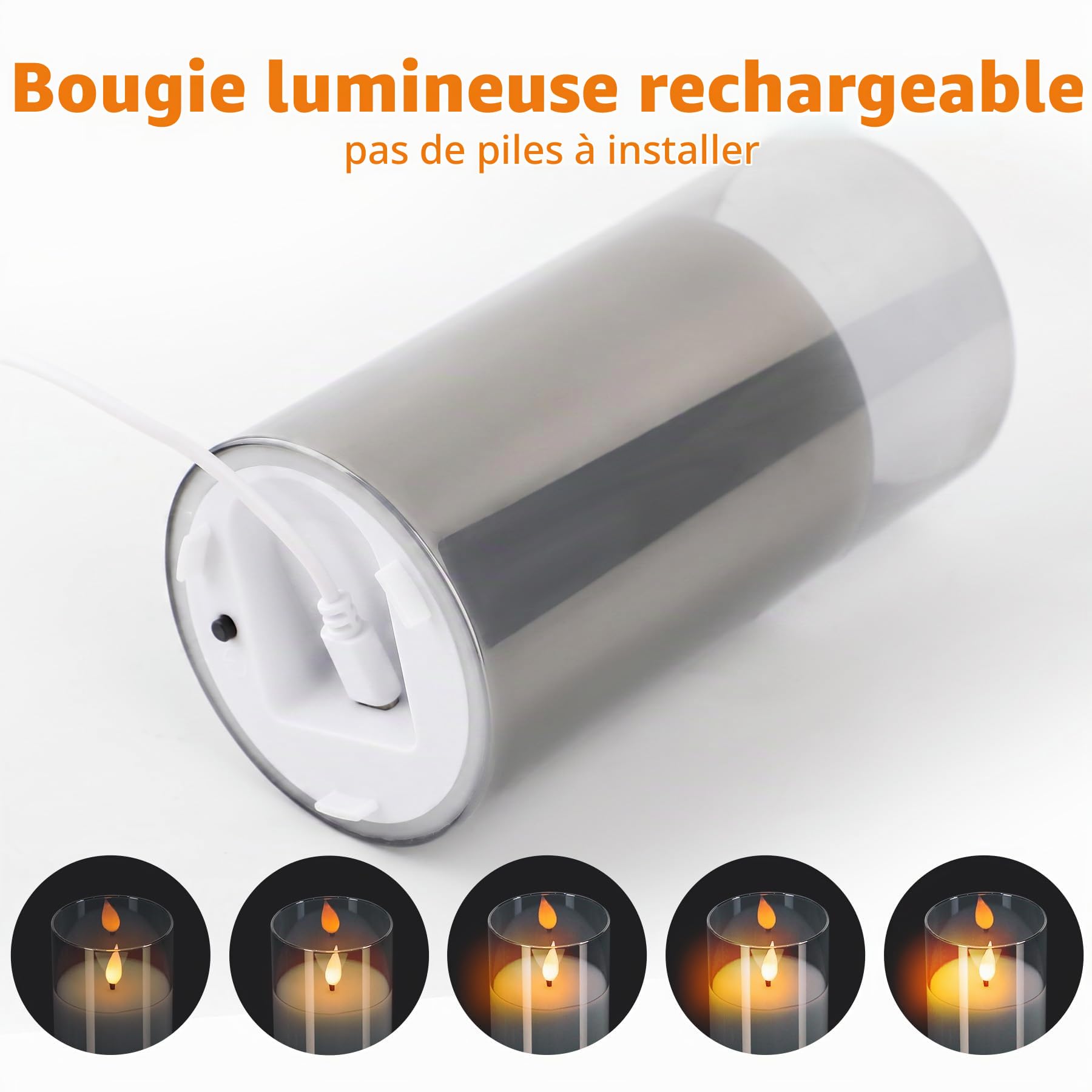Forever Speed Lot de 6 Verre Gris Bougies LED Rechargeable avec Télécommande, Bougies Sans Flamme Graduable avec Câble de Charge pour Décoration de la Maison, Camping, Mariages, Cadeaux
