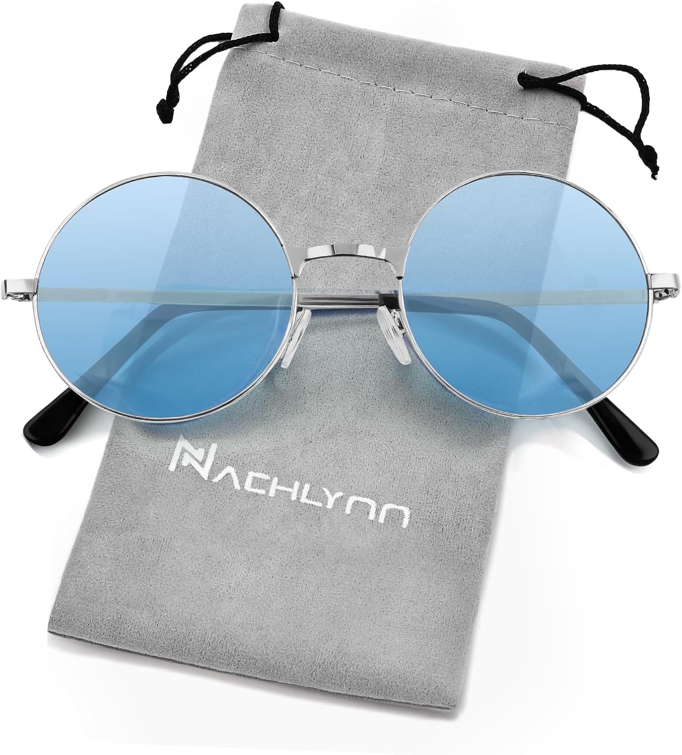 NACHLYNN Round Hippie Sunglasses Metal Border Circle Hippie Glasses UV380 Protection 70s Sunglasses for Men Women Party Favor