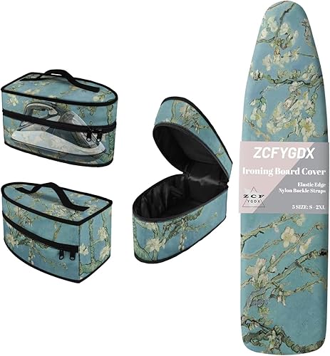 Miniatura 13 de Juego de funda para tabla de planchar con funda organizadora de hierro, 17 x 49 pulgadas, resistente al calor, 3 correas de sujeción ajustables,