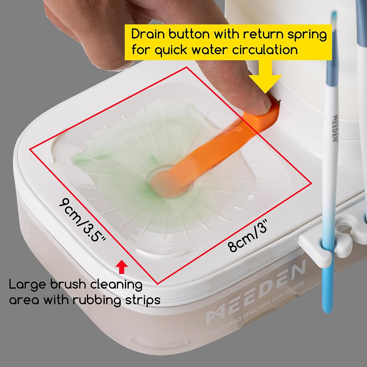 MEEDEN Portable Paint Brush Cleaner: Paint Brush Rinser with Drain for Acrylic, Watercolor & Water-Based Paints - 5-Slot Silicone Brush Washer & Holder, White