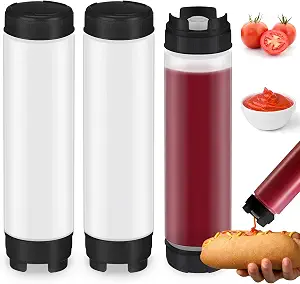 Sabary 3 Pcs 16 oz Inverted Condiment Squeeze Bottles for Sauces, Black