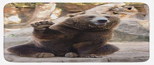 Miniatura 1 de Ambesonne Tapete de cocina con diseño de oso y animales amigables sentados y agitando una pata en el zoológico, divertido gesto de mamífero salvaje,