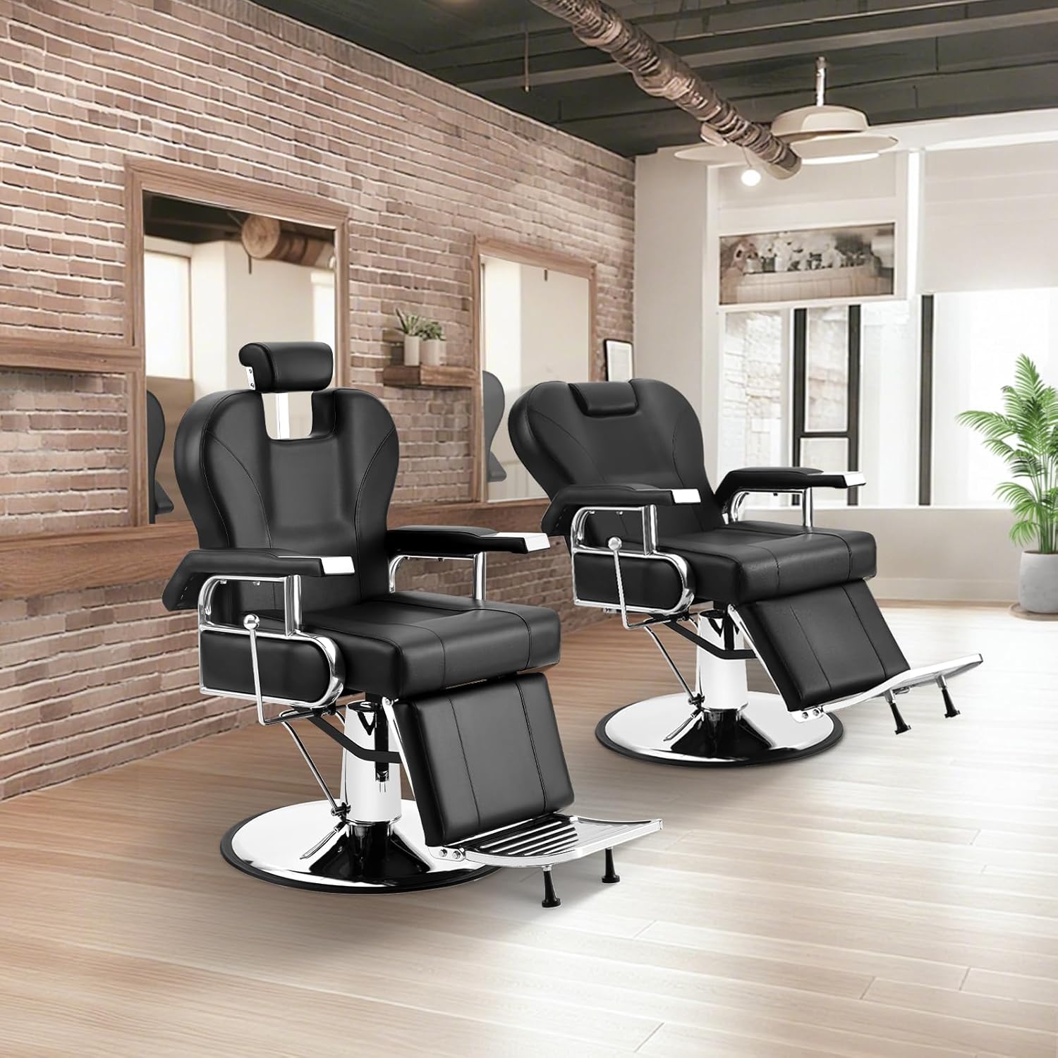 Vintage Barber Chair, Heavy Duty Reclining Hydraulic Salon Hair Chair, Multipurpose Stylist Beauty Spa Tattoo Styling Equipment with Headrest and Footrest, 360° Swivel Black Silver