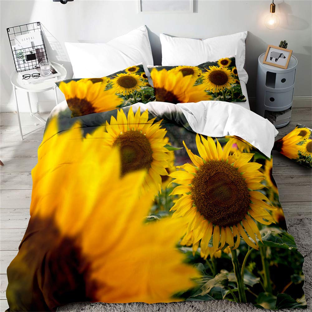 Parure de lit 4 pièces avec housse de couette imprimé 3D tournesol