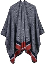 Women's Color Block Warm Shawl Wrap Poncho Cape Open Front Long Winter Coat