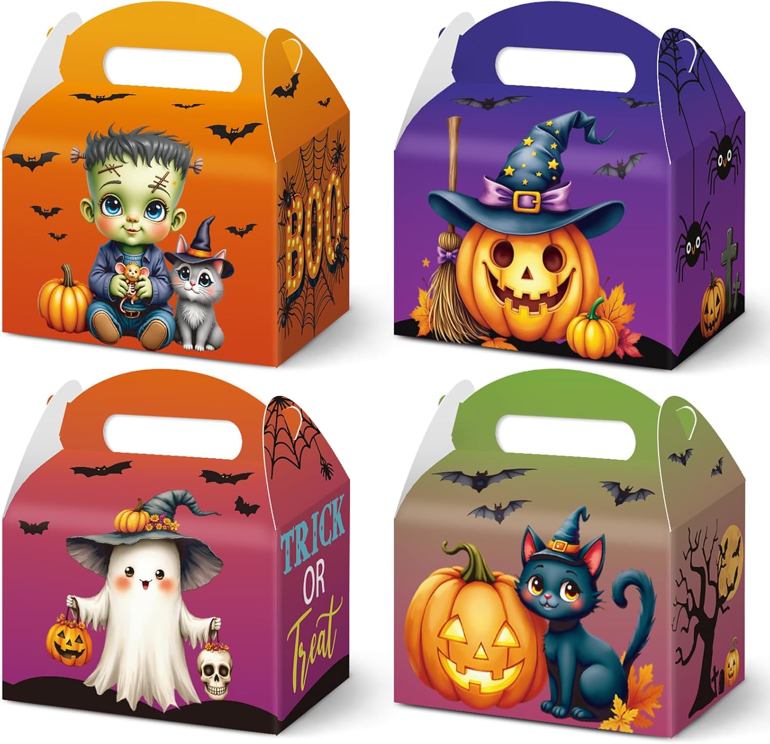 KALEFO 24 Pcs Halloween Treat Boxes Pumpkin Ghost Theme | Halloween Cartoon Treat Boxes with Pumpkin Ghost Artwork for Candy Snacks Favors Dessert Tables and Party Decor