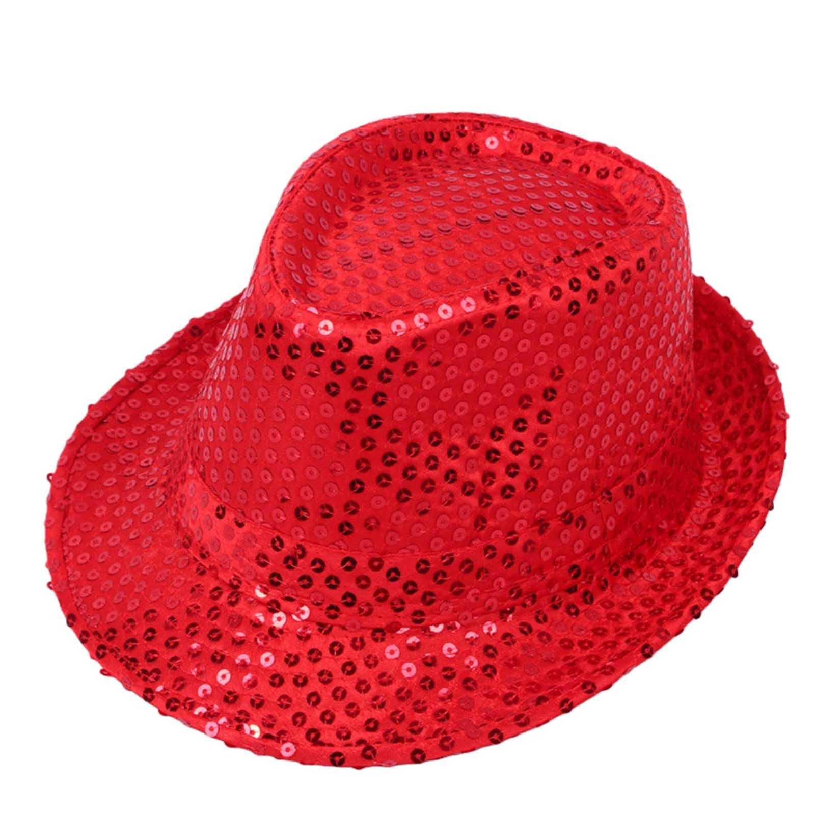 2026 Sparkly Sequin Top Hat for Kids Performance Dance Party Stage Show Costume (Red, One Size)