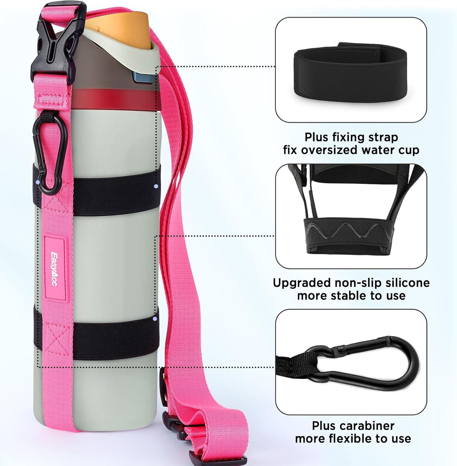 EasyAcc Water Bottle Holder Strap Sling, for Owala FreeSip 24 32 40 oz, Hydro Flask, Cirkul, Yeti, Stanley Flip, Universal Water Bottles, with Carabiner, for Walking Curise Travel (Bottle Excluded) - Image 3