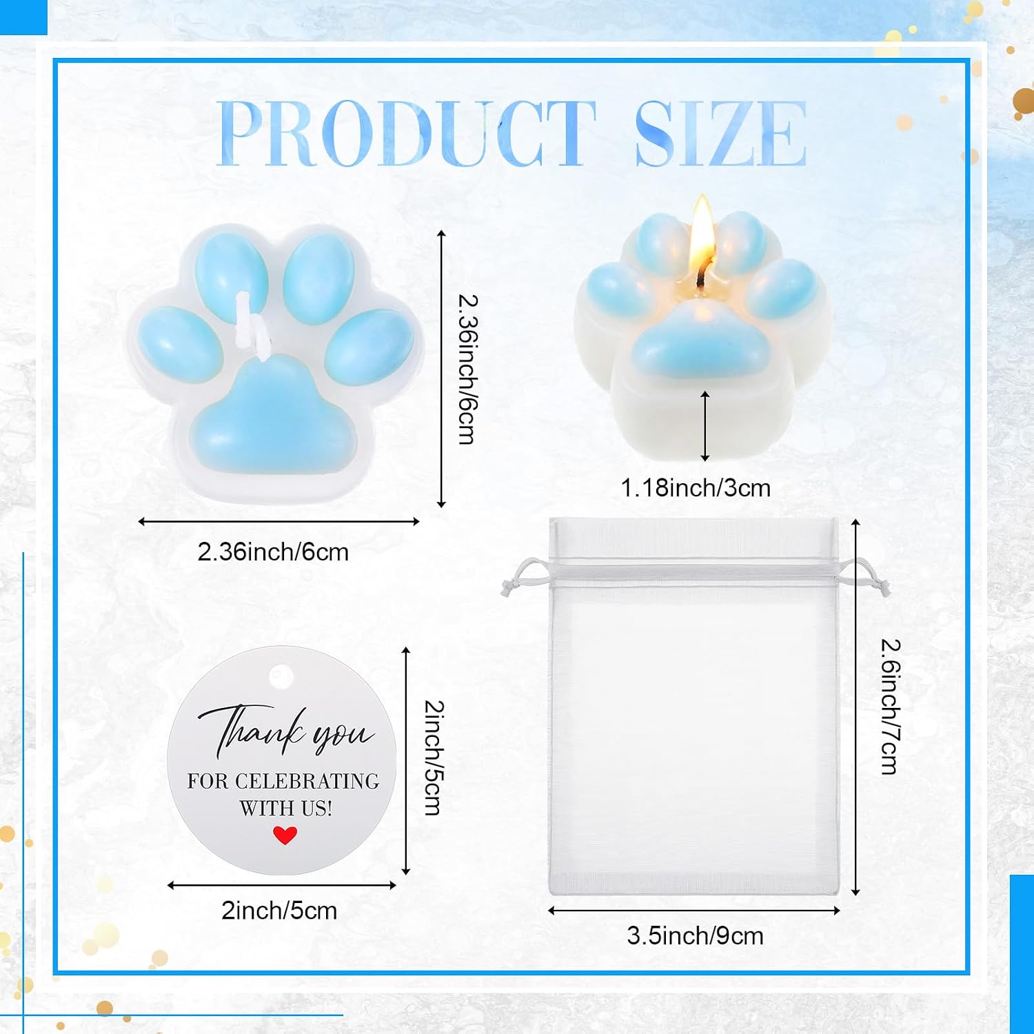 Demissle 24 Pcs Blue and Orange Dog Paw Print Party Favors Valentines Candle Dog Paw Party Favors for Guests Candles Return Gift Thank You Gifts for Wedding Guest Baby Shower Birthday Housewarming