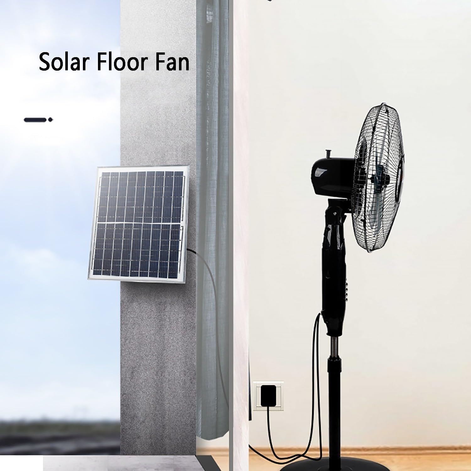 Pedestal Fan, Oscillating Solar Fans/Floor Fans/Camping Fans, Adjustable Height, Can be used both indoors and outdoors，A - button control; B - button + remote control；18"(B)
