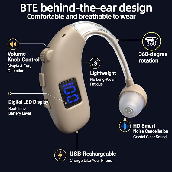 1 Pcs OTC Hearing Aid Bluetooth Digital 45dB Type-C Rechargeable