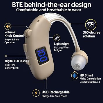 1 Pcs OTC Hearing Aid Bluetooth Digital 45dB Type-C Rechargeable