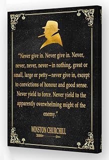 Never Give In Quotes Wall Art Speech Posters Framed Motivational Pictures Prints Never Give In Book Quotes Wall Decor Vintage Artwork (08x12in,Framed)