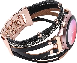Posh Leather Bands Compatible with Samsung Galaxy Watch 5/Watch 6/Galaxy Watch 4 Band 40mm 44mm/Galaxy Watch 5 Pro Band/Watch 4/ Watch 6 Classic Band, 20mm Boho Bracelet Handmade Strap for Women