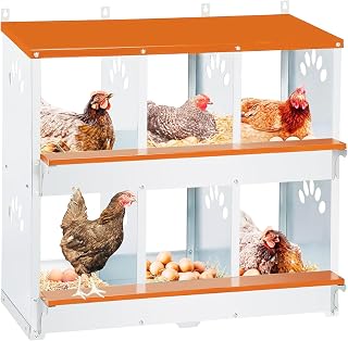 6 Compartment Chicken Nesting Box, Metal Nesting Boxes for Chicken, Indoor & Outdoor Use, Wall Mountable Laying Boxes for Hens, 31.9" L x 13" W x 25" H, Orange