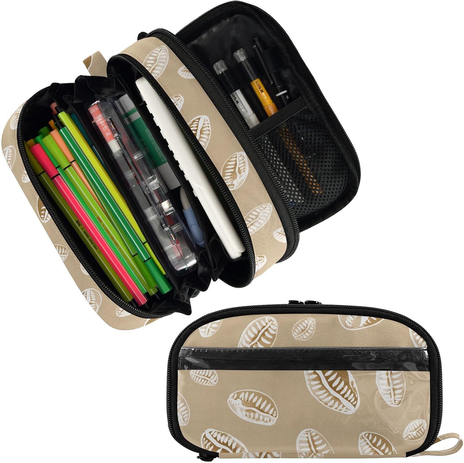 ALAZA White Cowrie Shell Pattern Large Capacity Pencil Case, Aesthetic Stationery Organizer Bag with Clear PVC Window, High Capacity Pen Pouch with Dividers for School Office Travel image 2