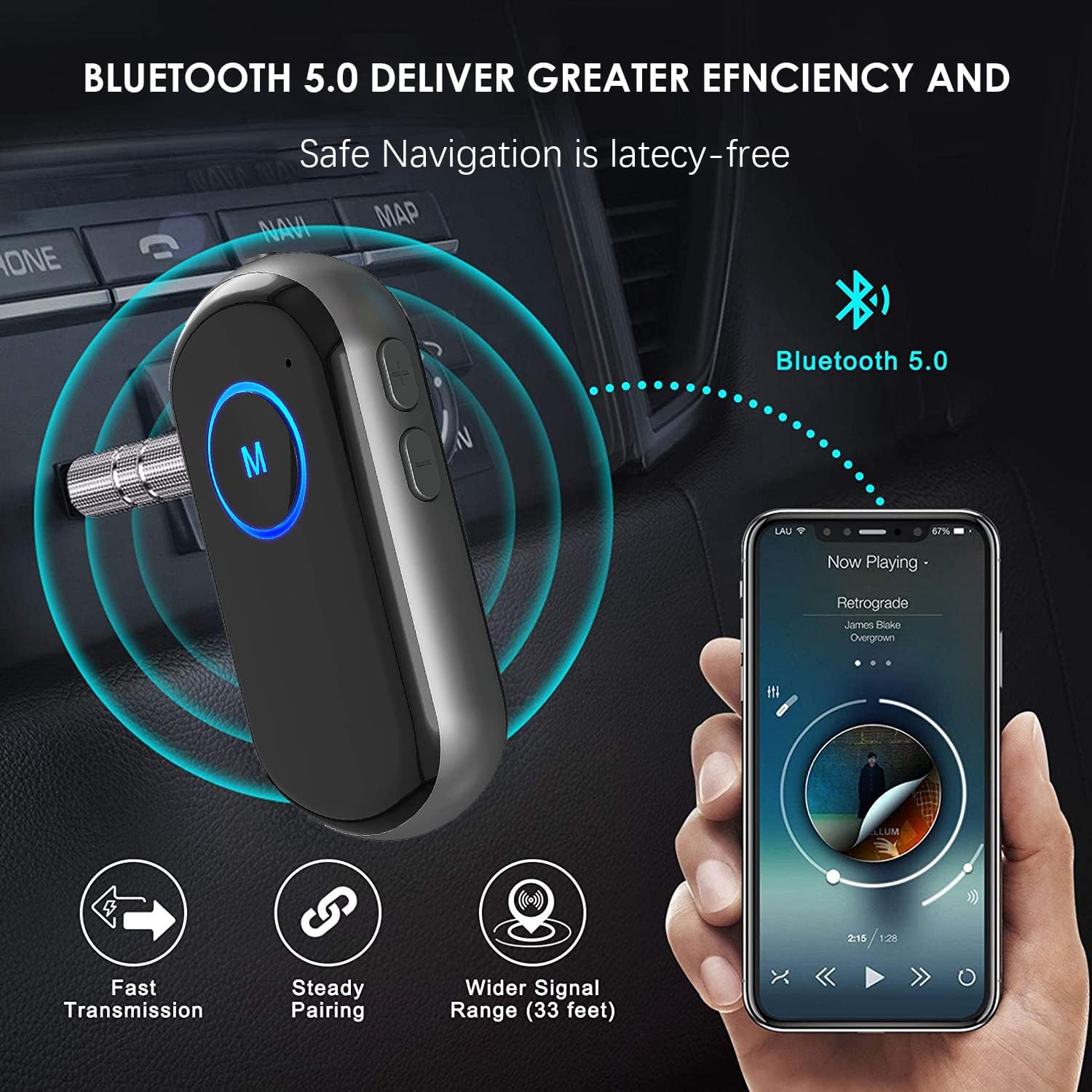AUX Bluetooth 2 in 1 Bluetooth 5.0 Transmitter Receiver Wireless 3.5mm