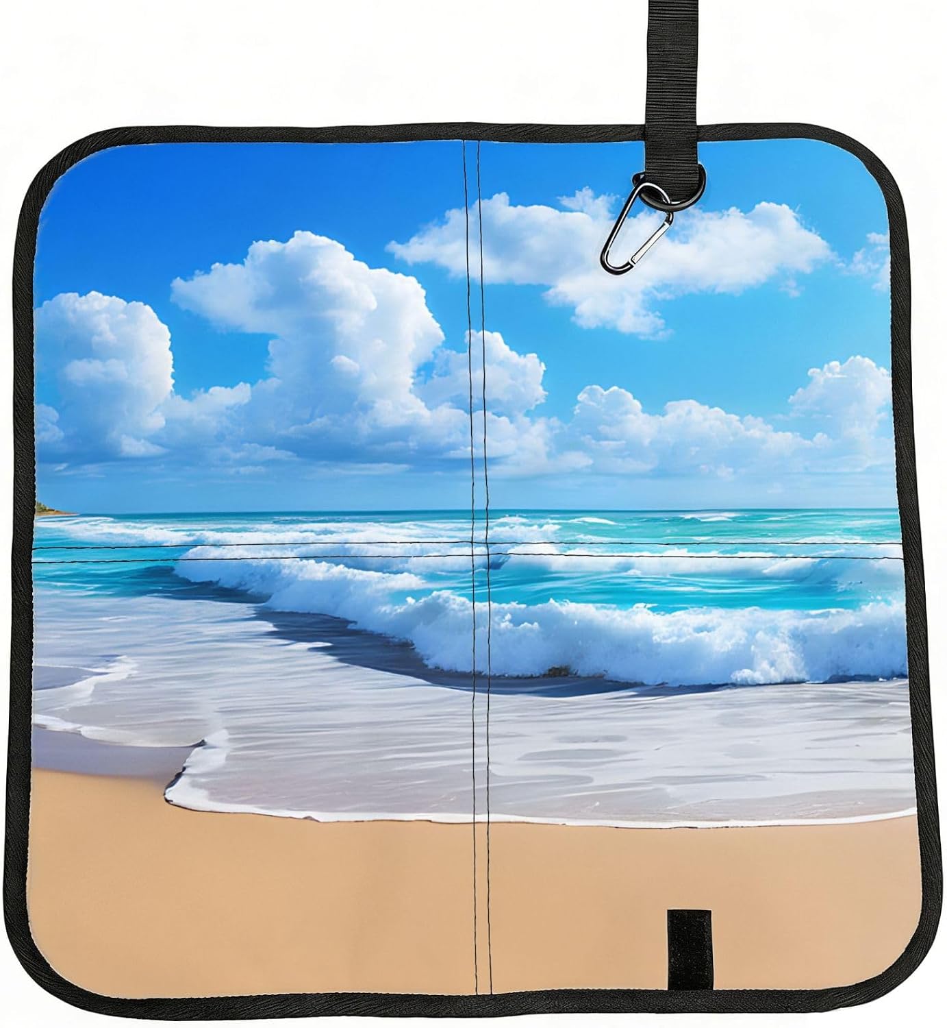 (Beach and Sea) Sitting Pad Foldable Seat Cushion Lightweight Camping Seat Mat with Hook for Outdoor Hiking Picnic Camping