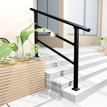 Railings for Outdoor Steps, Outdoor Metal Stair Railing, No Reserved Holes, Need to Drill Holes By Yourself, Hand Rails for Outdoor Steps for Balconies, Parks, Residential Steps2 crossbars,150