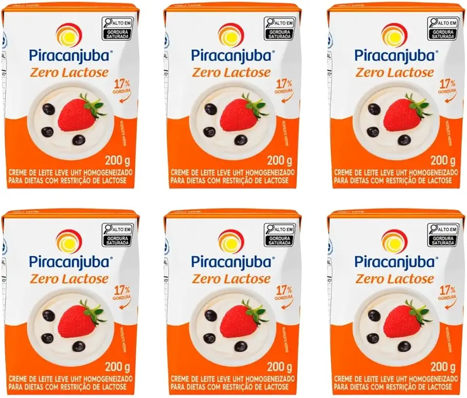 Creme Leite Piracanjuba Zero Lactose 200ml - Kit com 6 Unidades