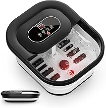 COMFIER Massage Heated Foot Bath|Foldable Foot Massager|Vibration and Bubble Function|Foot Pumice Stone|35℃-48℃|With 8 Shiatsu Rollers (Black)