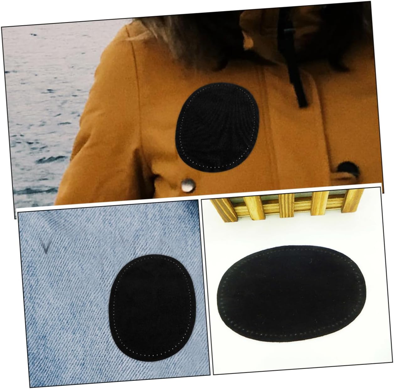 Oval Fake Leather Elbow Patches 2 Pair Black Sewing Repair image 3