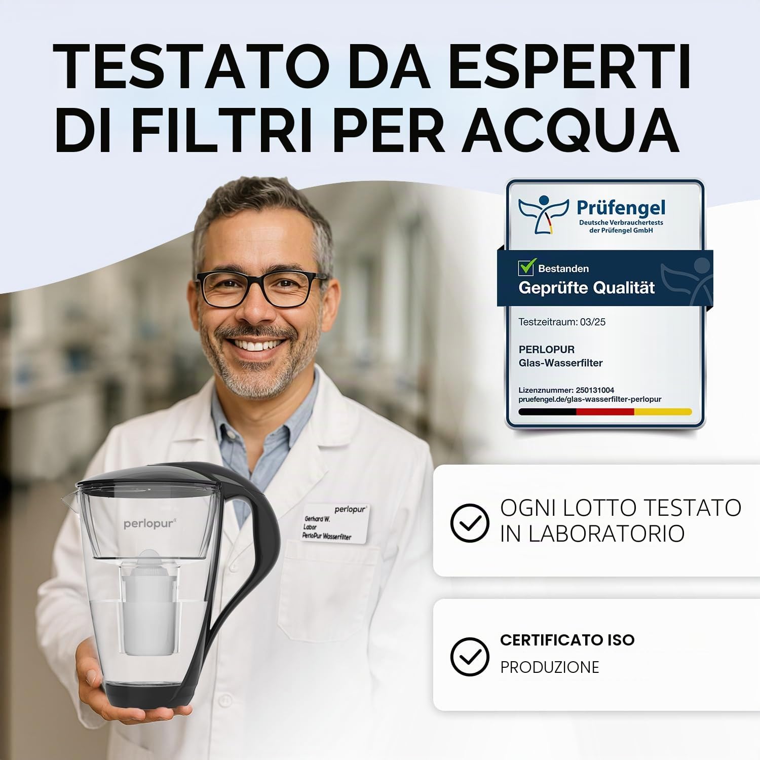 PearlCo, Caraffa filtrante in vetro, incluso un set di6 cartucce filtranti sufficienti per 6 mesi (compatibili con Brita classic) bianco
