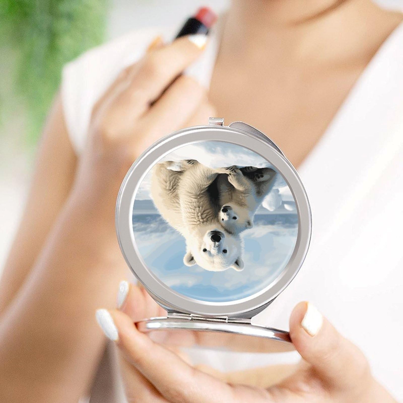 Amazon.com: GFLFMXZW Cute Polar Bear Travel Makeup Mirror, 1x/2x
