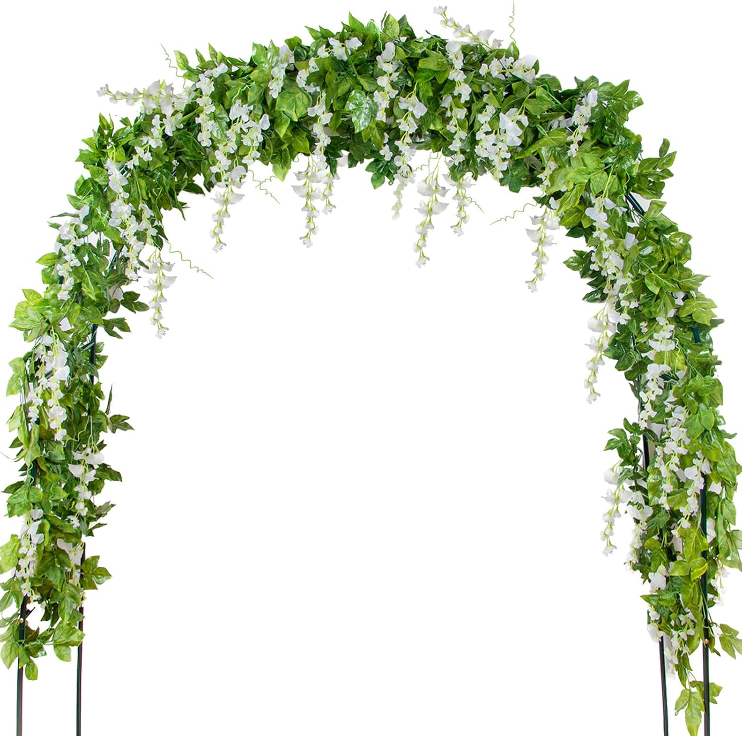 Mavee 28.8ft Artificial Wisteria Vine Garland (4x7.2ft), Silk Hanging Flowers Decor for Wedding Arch, Home Floral Arrangements - White