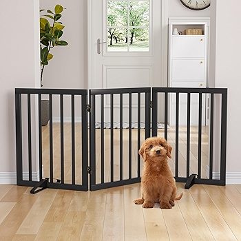 Semiocthome 室内木质狗门和屏障 - 3面折叠式宠物门 (黑色)