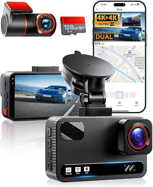 Dash Cam Front and Rear, 4K+4K Car Dash Camera, Free